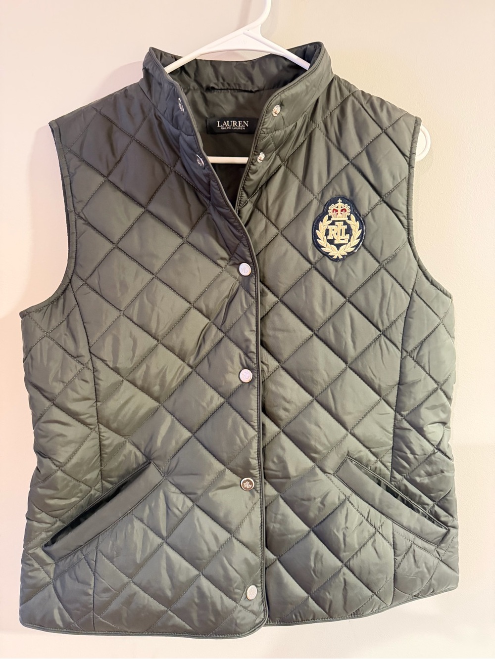 Lauren Ralph Lauren Olive Quilted Vest with Crest Patch